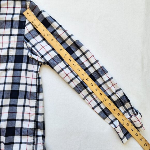 Banana Republic Men's Untucked Fit Plaid Long Sleeve Shirt Navy/Red/White Casual - Picture 9 of 9